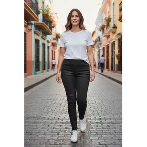 Eileen Fisher Pull On Skinny Jeans Dark Wash Stretch Organic Cotton Lagenlook